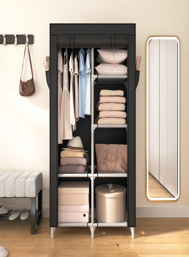 ROJASOP Portable Closet Wardrobe Closet for Hanging Clothes with 6 Storage Shelves, 1 Hanging Rod and 4 Pockets, Free Standing Closet Clothes Organizer for Bedroom, Sturdy and Easy Assemble - Image 2